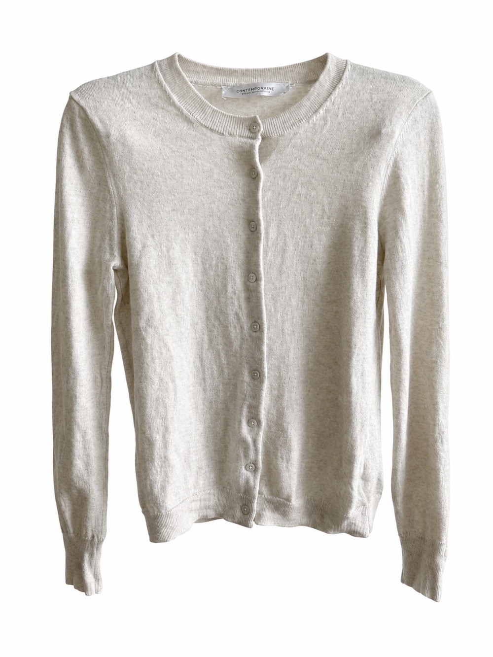 Contemporaine by Simons 100% Merino Wool Heather Beige Cardigan Size S